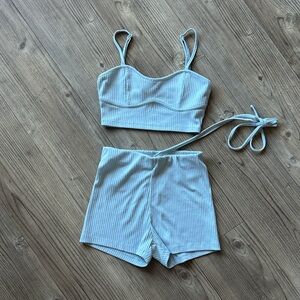 Princess Polly Sky Blue Ribbed Shorts Set